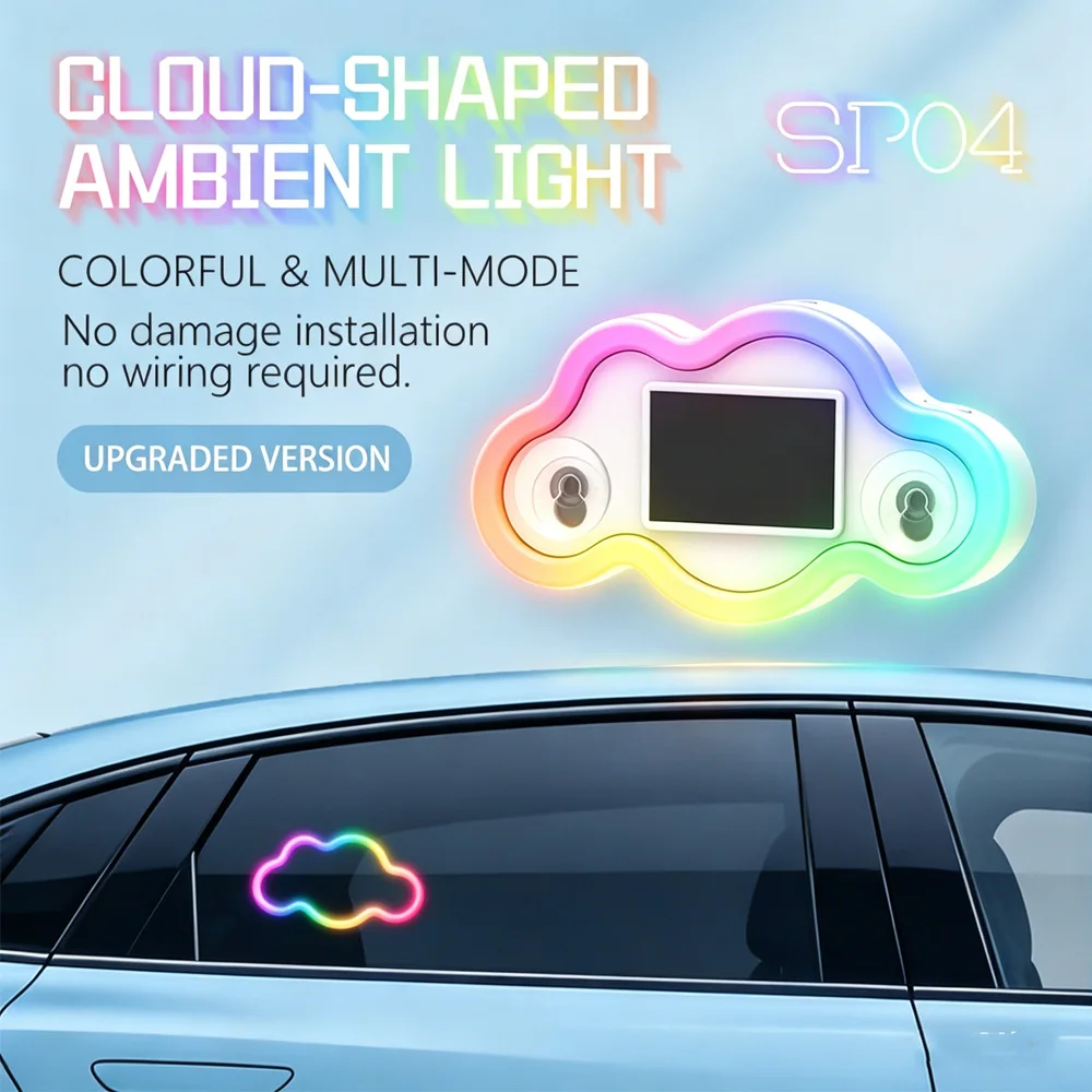 Cloud-Shaped Neon Led Ambient Light Car Triangular Rear Window Decorative Light Warning Light Solar Energy Type-C Power Supply