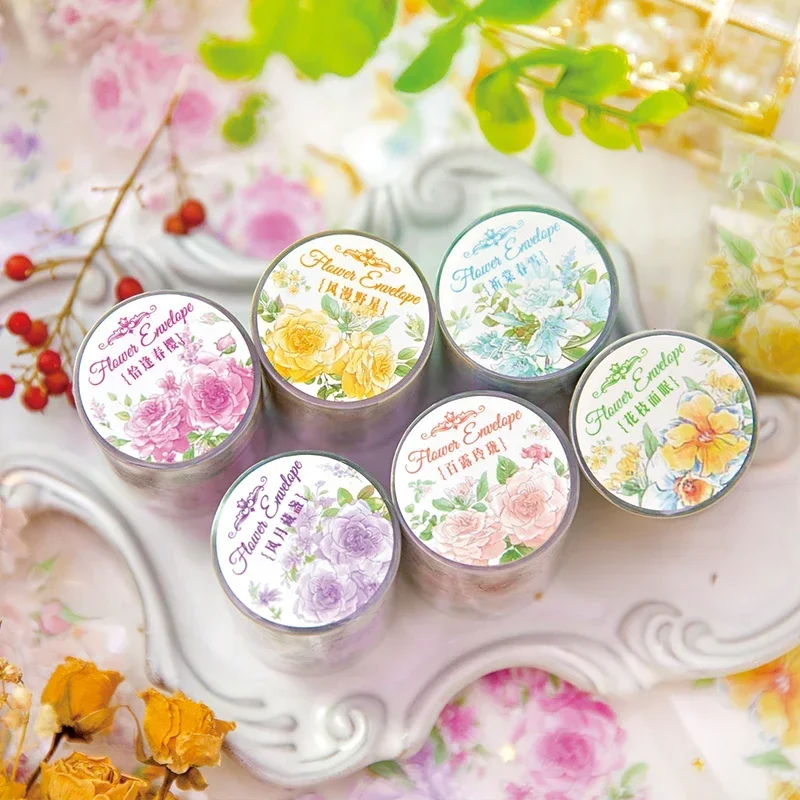 1Roll Tape Wind Flowers letter Flower Handbook Material Decorative School Supplies loop Stickers PET Scrapbook 50mm*2m