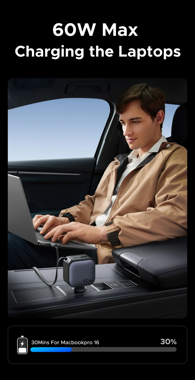 UGREEN 145W 90W 60W Car Charger 3 USB-C & 1 USB-A Ports PD QC4.0 Fast Charging with Retractable Cable for iPhone 18 17 MacBook
