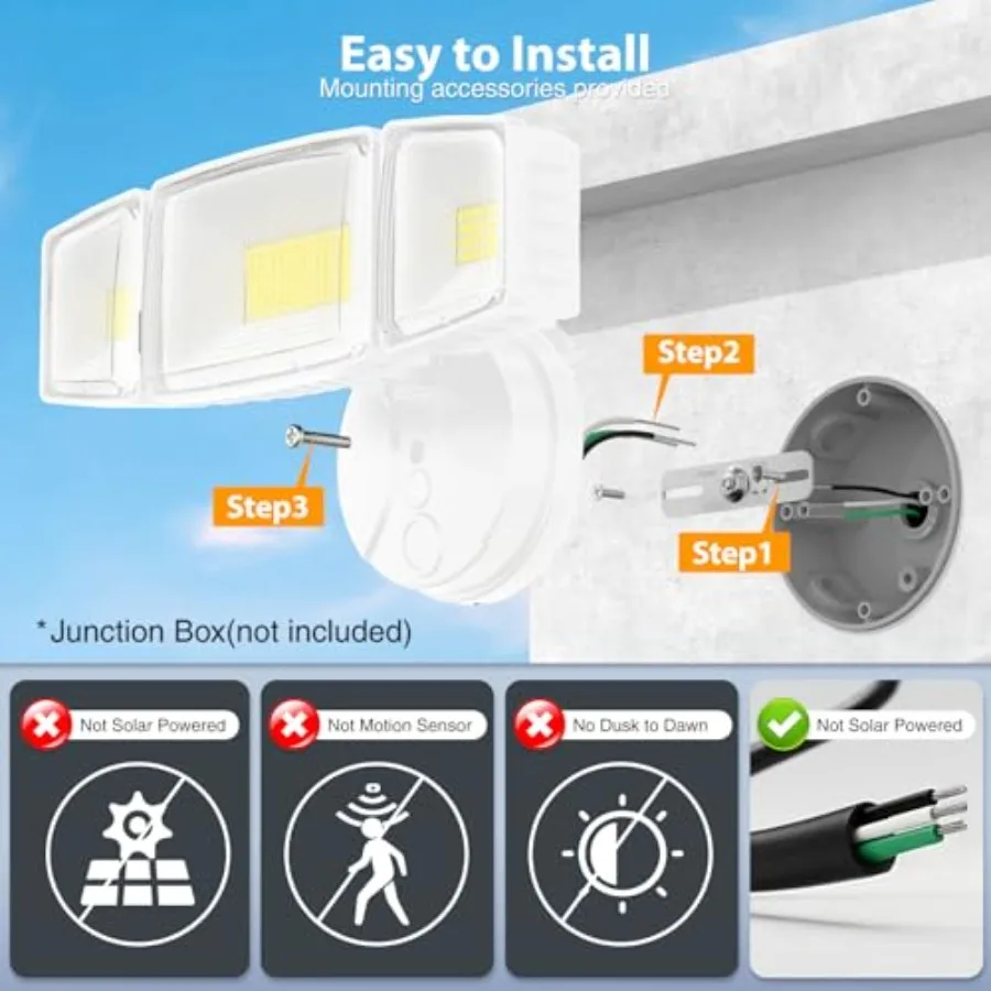 100W 11000LM Flood Lights Outdoor, Brightness Security LED Flood Lights with 3 Adjustable Heads, Switch Controlled, IP65 Waterp