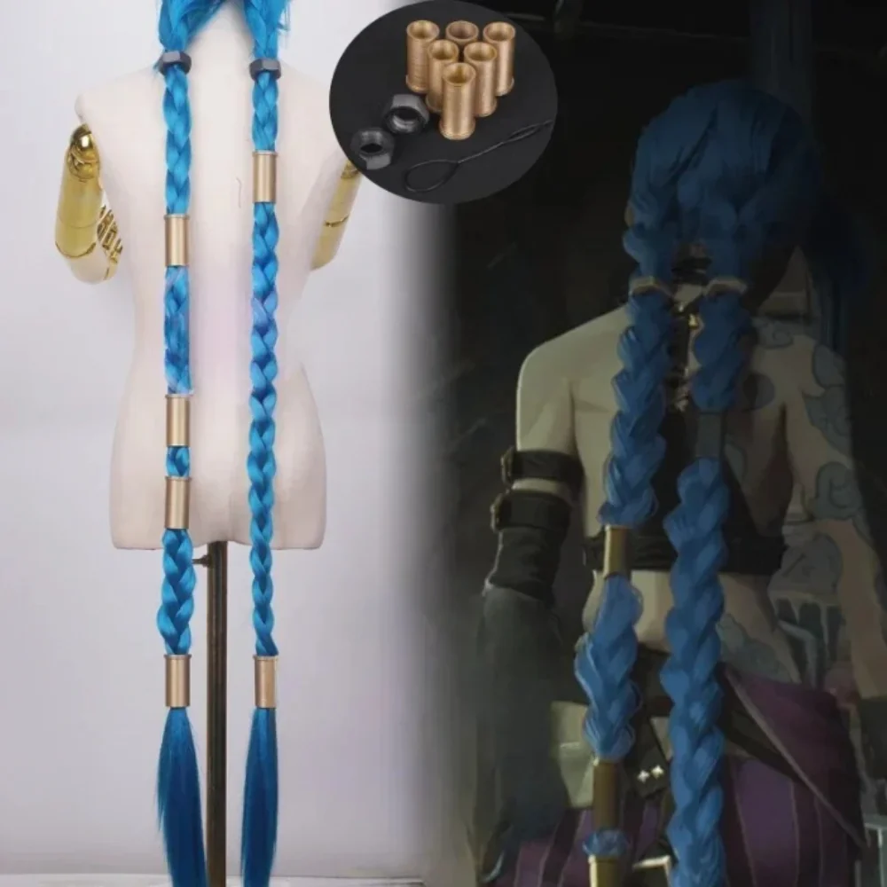 LOL Jinx Resin Headwear Prop Cosplay Wig Blue Braids Plaits The Loose Cannon Synthetic Hair Halloween Party Role Play Wigs - view 2
