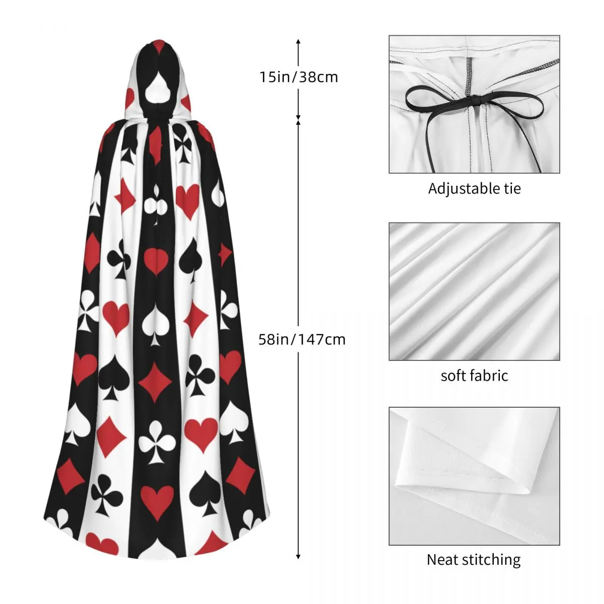 Hooded Cloak Unisex Cloak with Hood Cloak Cosplay Costume Poker Red Black Alice In Wonderland