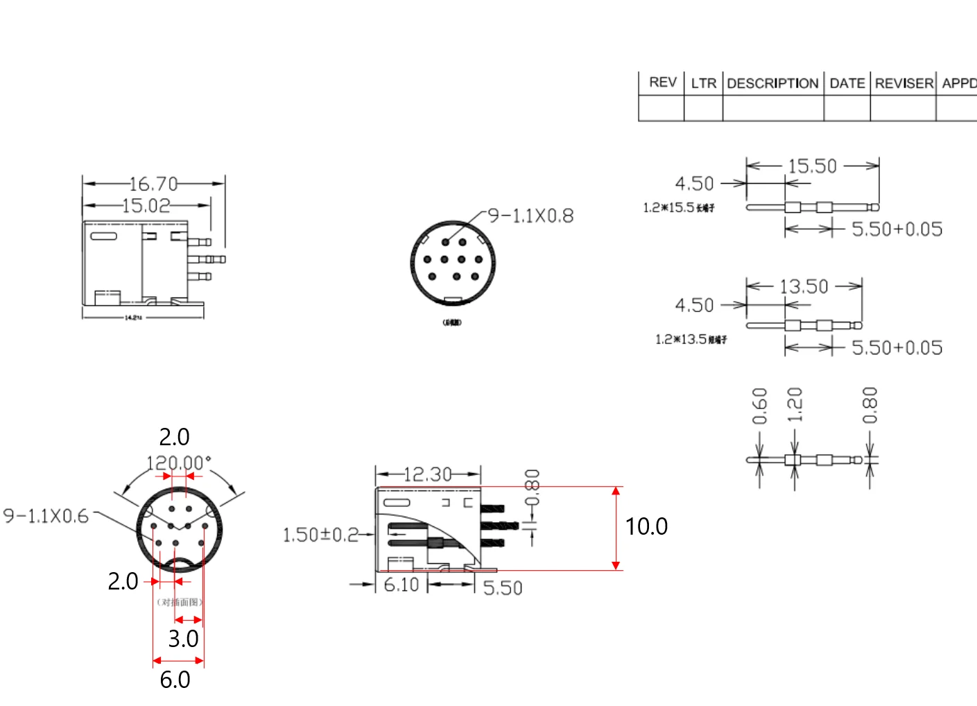 2 10 30 50 200 Pcs MINI DIN 9 PIN Circular Connector Male PCB Solder Through Holes Vertical Machined Terminals Gold Plated