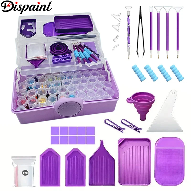 Dispaint Diamond Painting Tools Set, With Storage Box, DIY Art Accessories Kits, Pen Tray Mat Funnel Beads Storage Containers Gi