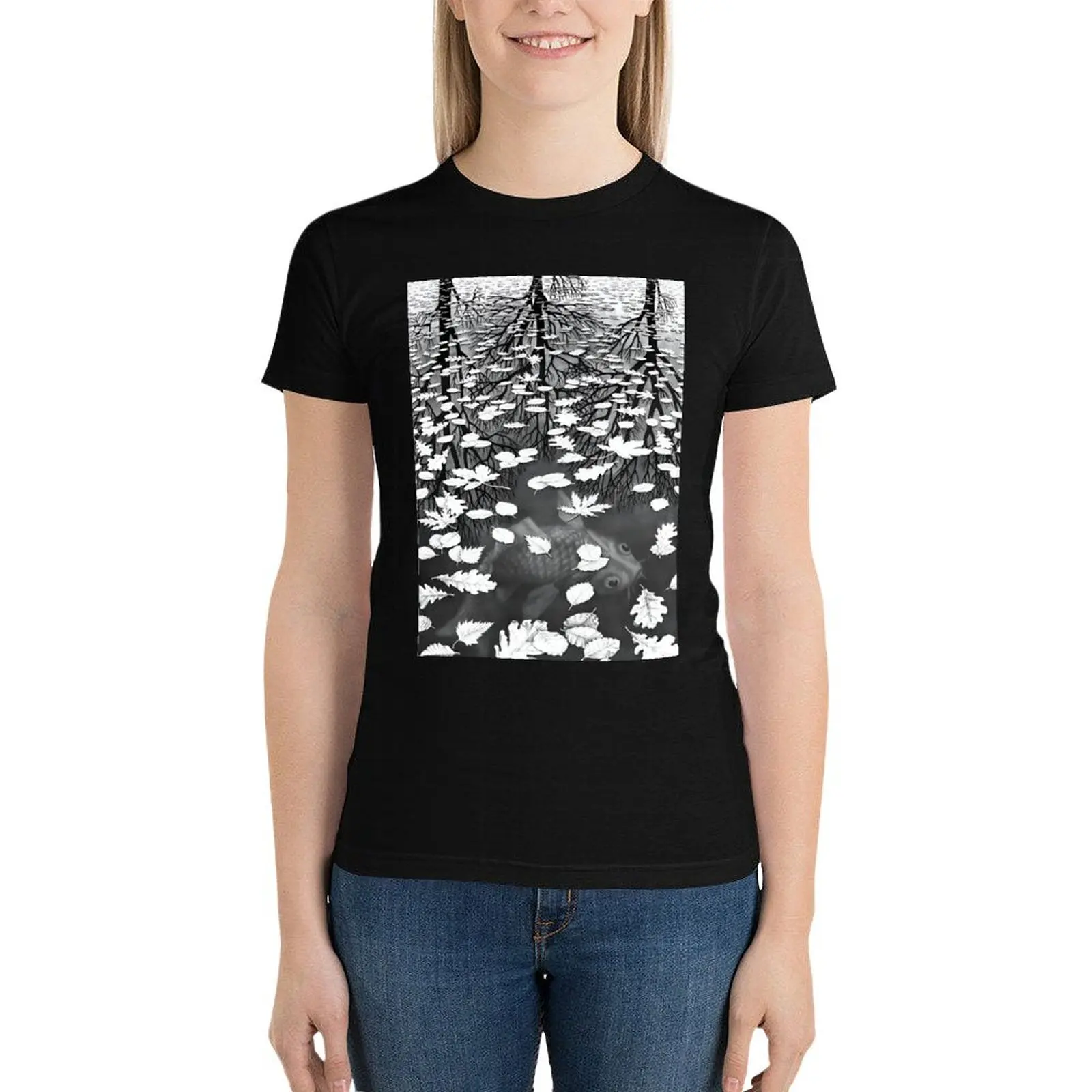 M.C. Escher - Three Worlds t-shirt graphics summer top lady clothes abbigliamento estivo moda coreana per le donne