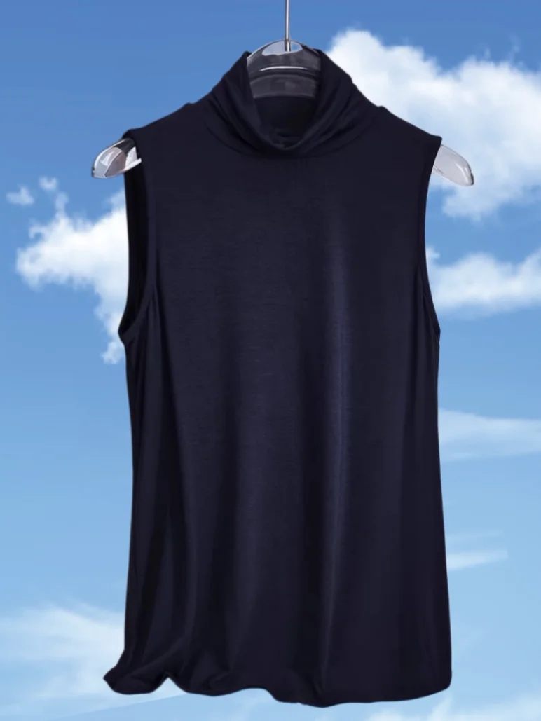 High Collar Comfortable Modal Base Shirt Men's Fashion Korean Style Sleeveless Slimming Vest White T-Shirt 2026 New Arrival
