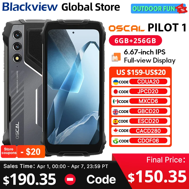 Прочный телефон Blackview Oscal PILOT 1 6,67-дюймовый HD + 90 Гц Дисплей 5 Вт Коробка Динамик 6 ГБ 256 ГБ Helio G81 Процессор 15000 мАч NFC Мобильный телефон