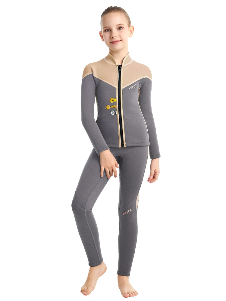 Traje de neopreno para niñas y niños, 2mm, traje de baño de surf de dos piezas, trajes de buceo para niños, mantener el calor