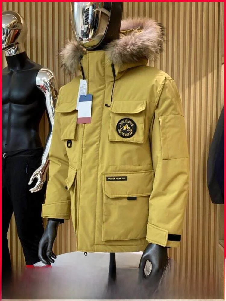 

Men's Outdoor Workwear down Jaet Hooded Real Fur Collar Windproof Warm Faion Urban Sle Regular Fit Du down Filling