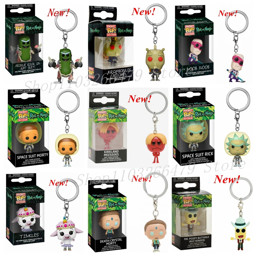 15 Styles Funko Pop pocket Keychain Death Crystal Morty Figure Krombopulos Rick Pickle Rick Et Morty Krikland Meeseeks Dolls Toy