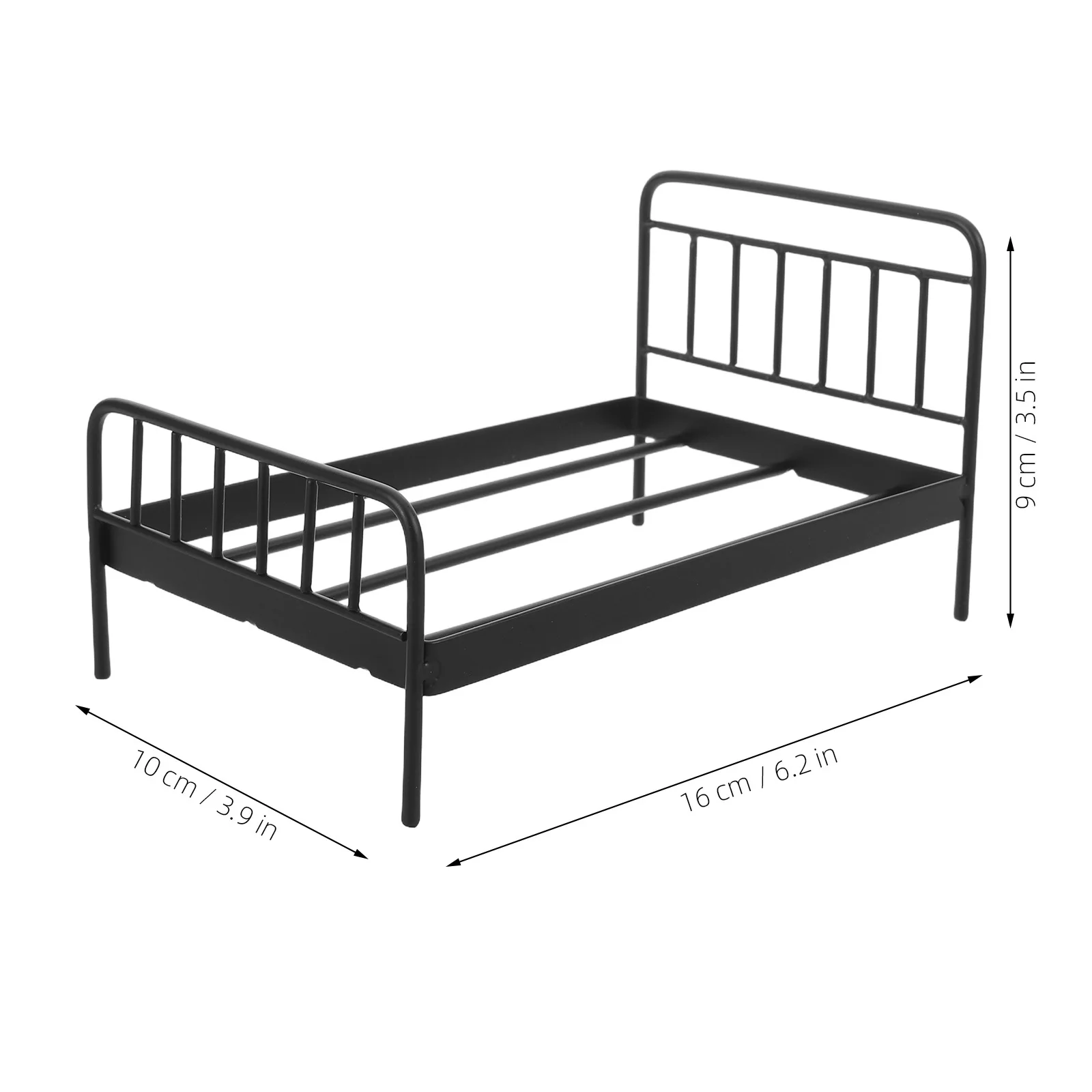 Casa de bonecas em miniatura cama de ferro preto metal beliche móveis do berçário fingir jogar acessórios decoração do quarto