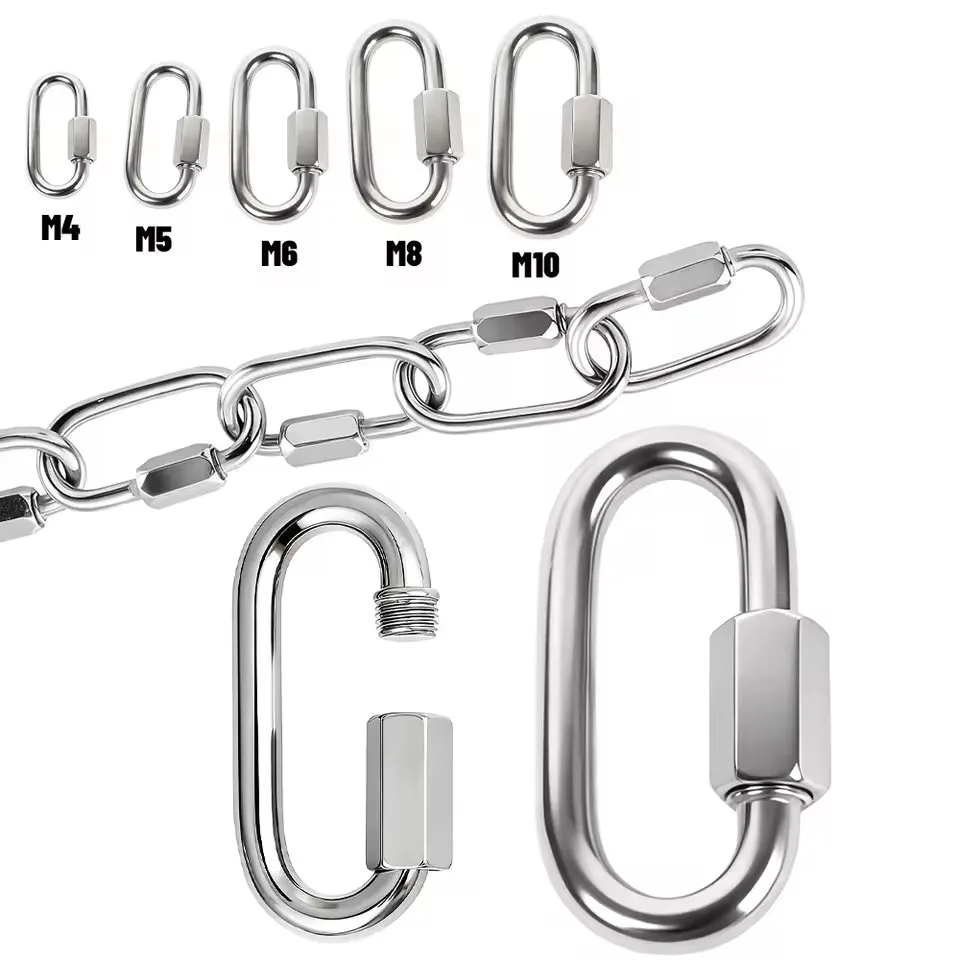 1Pcs M4 M5 M6 M8  304 Stainless Steel Lock Snap Carabiner Quick Link Lock Ring Hook Snap Shackle Chain Fastener Hook C260