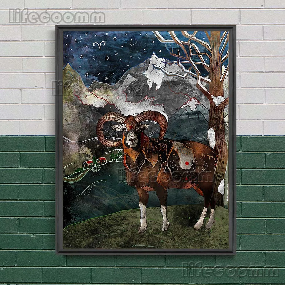 Native American Witch Wall Decor Poster And Print Polar Bear,Fox Pillow,Owl Mysterious Wall Art Canvas Painting Home Decoration