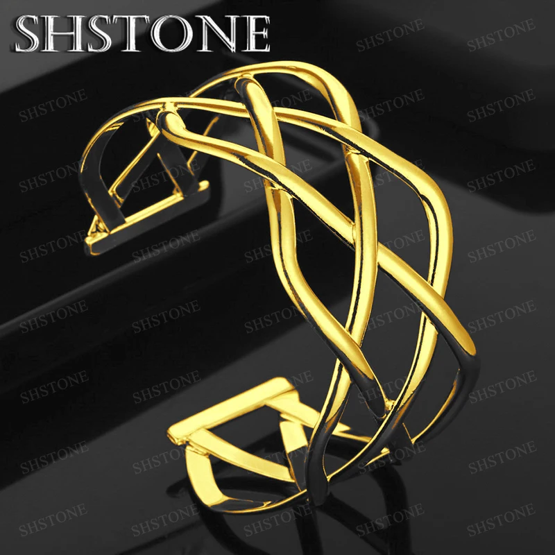 

High Quality 18k Gold Cross Woven Open Bangles Women Party Gifts Accessories For Wedding Birthday Fashion Trends Jewelry