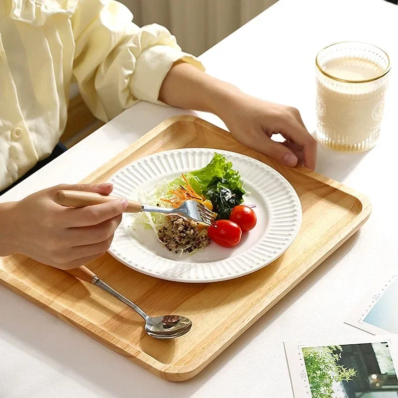 

Japanese Rubber Wooden Rectangular Dessert Tray, Household Kitchen Accessories, Cake Rack, Cute Snack Plate, Wooden Tea Tray