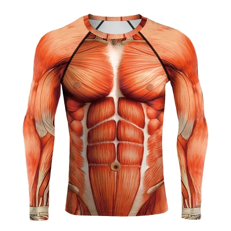 Apanese Anime Cosplay Muscle Printed  Men Compression Shirt Long Sleeves Halloween Costume Elastic T-Shirts Male Novelty Tops