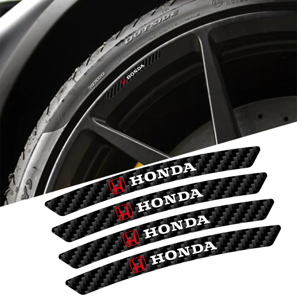 4pcs Car Styling Carbon Fiber Tire Wheel Stickers Decorative Racing Accessories For Honda Fit Civic Jazz Accord CR-Z VTEC Vezel