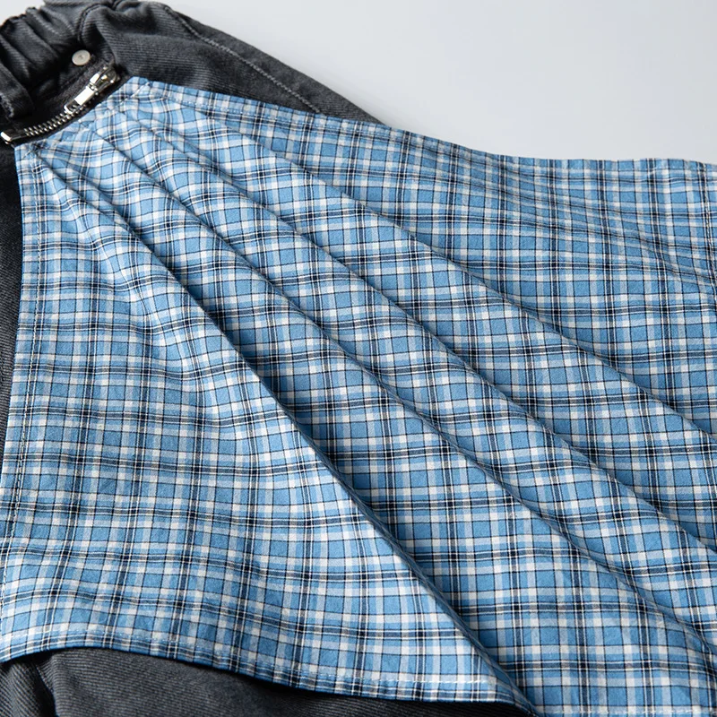 ผู้ชายฤดูใบไม้ร่วงแฟชั่นญี่ปุ่นซิปลายสก๊อตตกแต่งหลวมสบายๆขากว้าง DENIM Baggy กางเกง Cityboy Cargo กางเกงยีนส์กางเกง