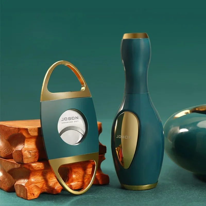 JOBON Cigar Set Butane Gas Lighter High end Ashtray Cigar Clipper Three-piece Set Jade Bottle Cigar Special Lighters Smoking