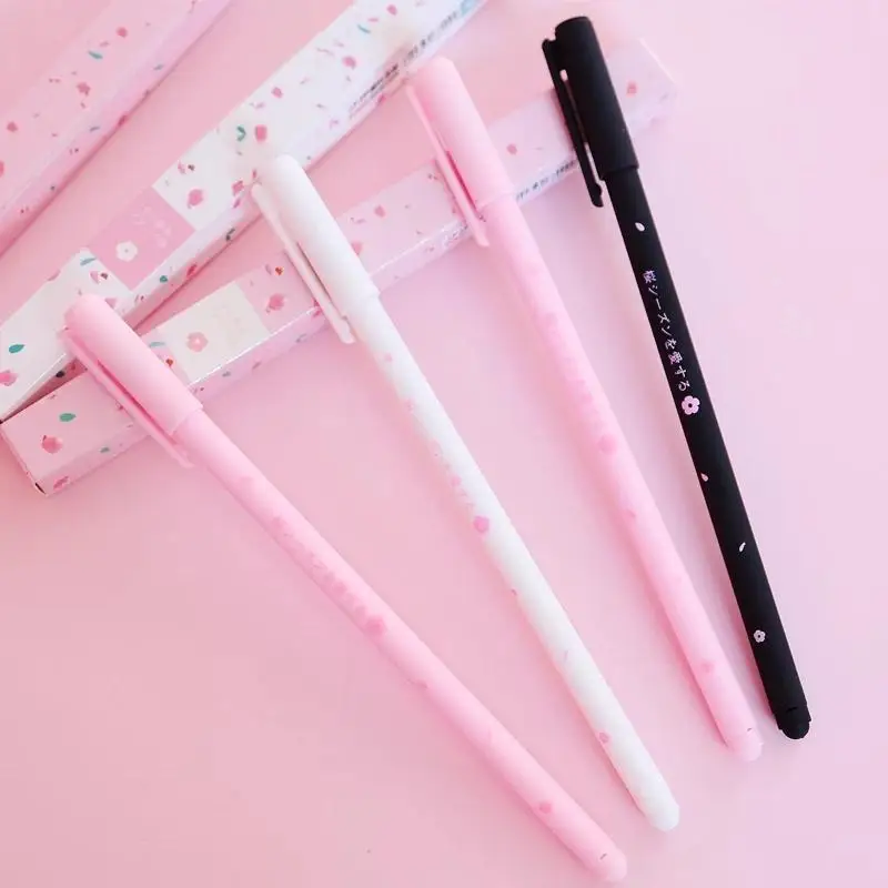 رومانسية ساكورا جل القلم قلم الكرات الدوّارة مدرسة مكتب التموين طالب القرطاسية توقيع القلم الحبر الأسود 0.38 مللي متر