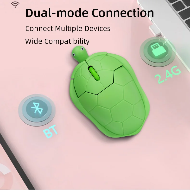 Wireless 2.4G Bluetooth Dual-mode Mouse Turtle-shaped Mouse Rechargeable Mute Buttons Wide Compatible Office Use Mice
