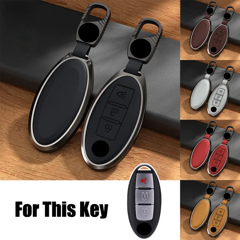 Aluminum Alloy Leather Car Key Cover Case Bag For Nissan Titan Rogue Qashqai Leaf Cube Quest March Micra K13 Juke F15 370Z