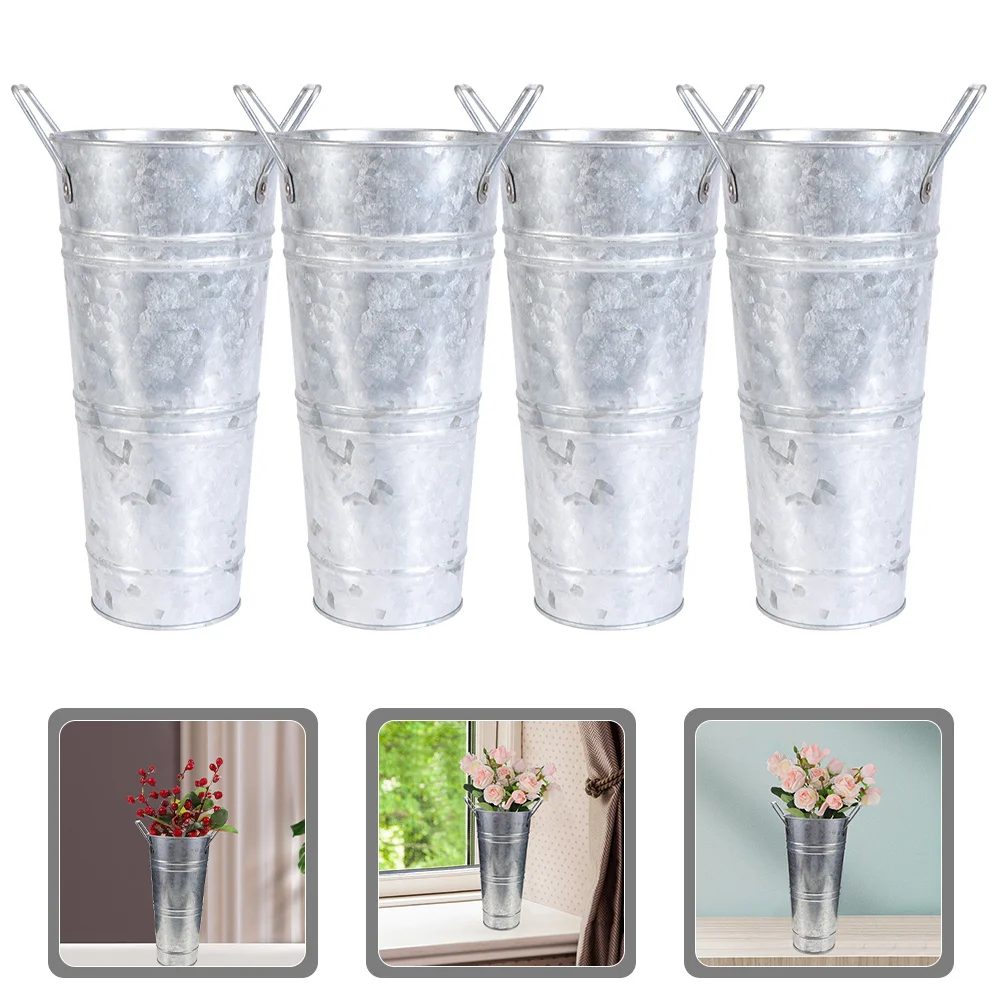 4 stücke Vintage Blume Für Getrocknete Blumen Retro Pflanzer Eisen Eimer Eisen Blume Eimer Home Office Decor Bauernhaus Vase