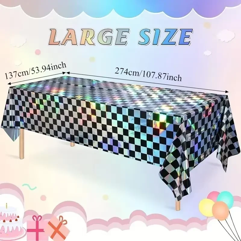 1PC Laser Checkerboard Tablecloth Disposable Party Table Cover Decoration for Wedding Christmas New Year Festival