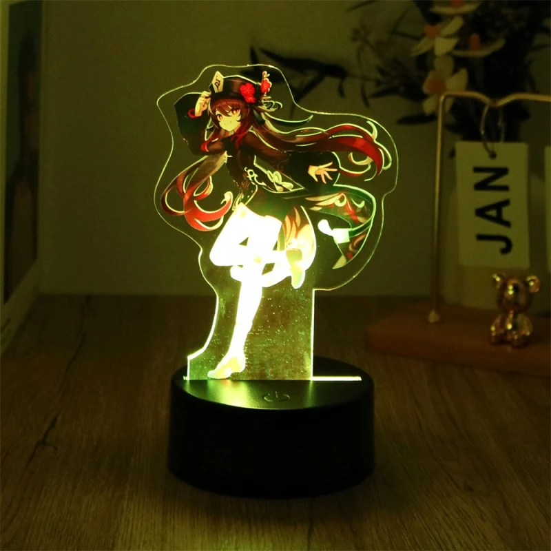 Genshin Impact LED Night Light Zhongli HuTao Xiao Shenhe Anime 3D Lamp for Bedroom Decor Moon lamp Birthday Best Gifts Luces