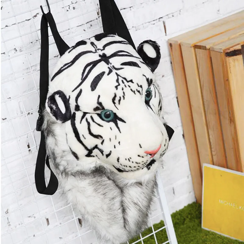 Plush Backpack Real Life Tiger leopard Panda Head Backpacker School Animal Bags Stuffed Bag Toys Christmas Birthday Gifts QB171