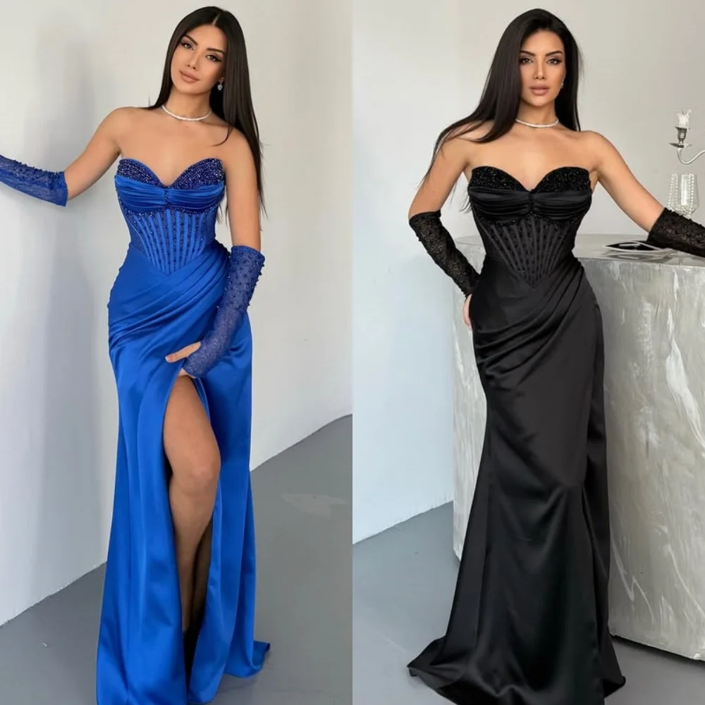 

Customized Modern Style Matching Charmeuse Beading Ruched Mermaid Sweetheart Long Dresses Bespoke Occasion Dresses Intricate