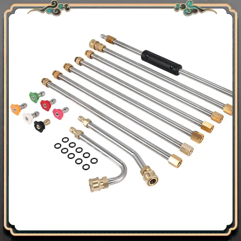 

M45K-7 Pieces Pressure Washer Extension Wands 10Ft Replacement Lance, Curved Rod 30 Or 120 Degree, 6 Pieces Spray Nozzle Tips