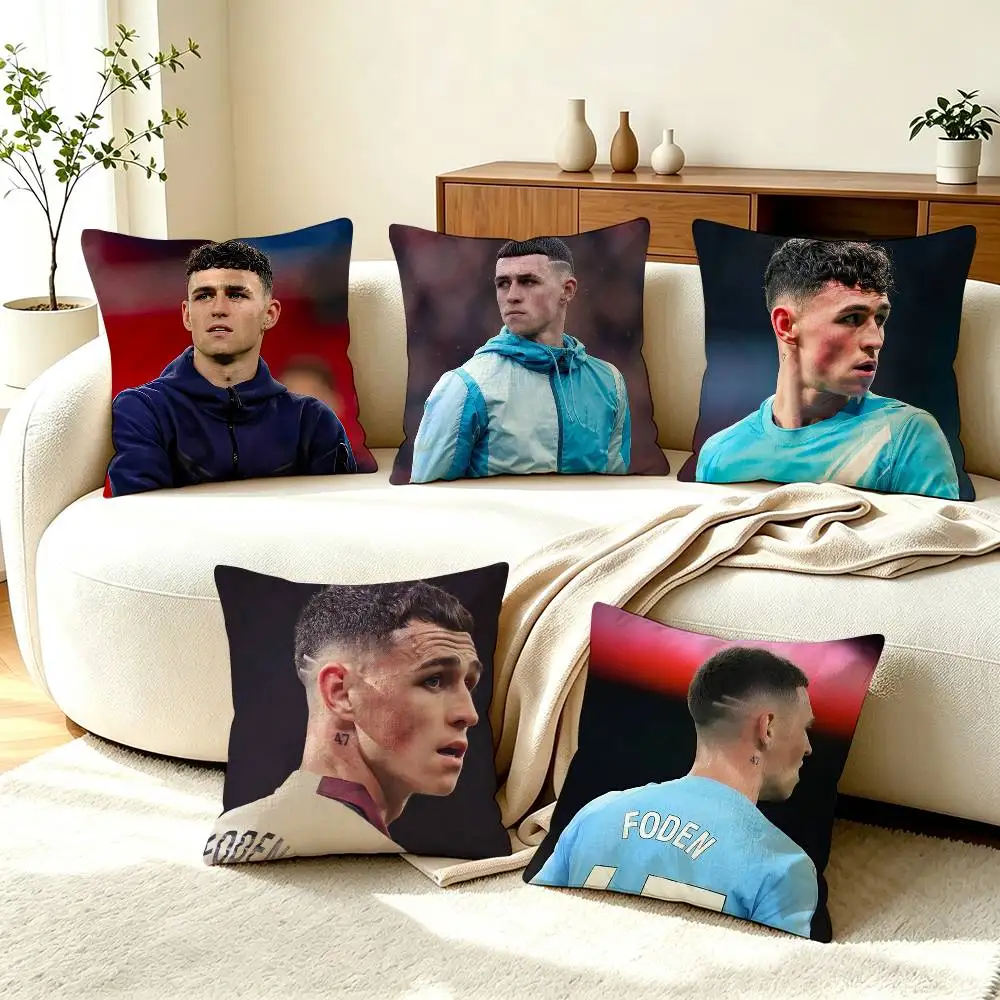 P-Phil Foden E-England Football Star   Square Double-Sided printed Pillow Case Bedroom Bedside Pillow Sofa Cushion Cover
