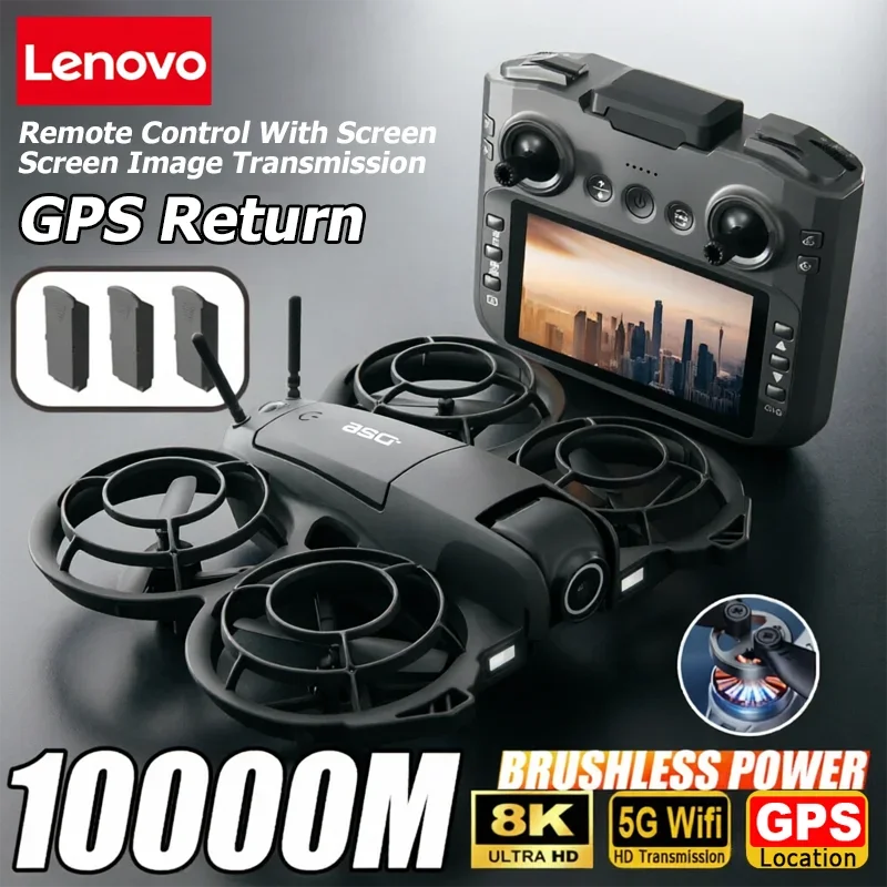 Dron Lenovo D26 8K HD Aéreo Inteligente con Evitación de Obstáculos, Control Remoto con Pantalla Grande, Plegable, Motor sin Escobillas, GPS