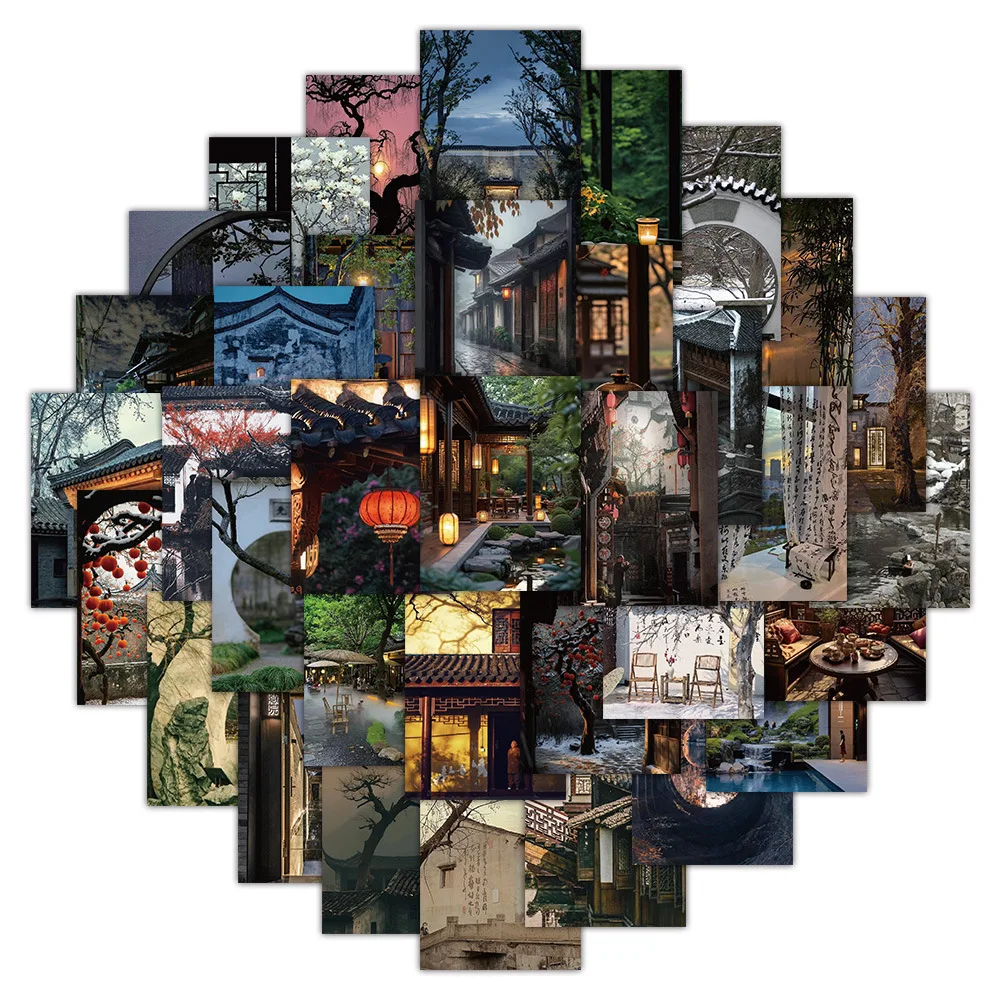 

10/30/66PCS Chinese Style Landscape Stickers Personalized Creative Decoration Graffiti Toy Decals DIY Stationery Box Scooter