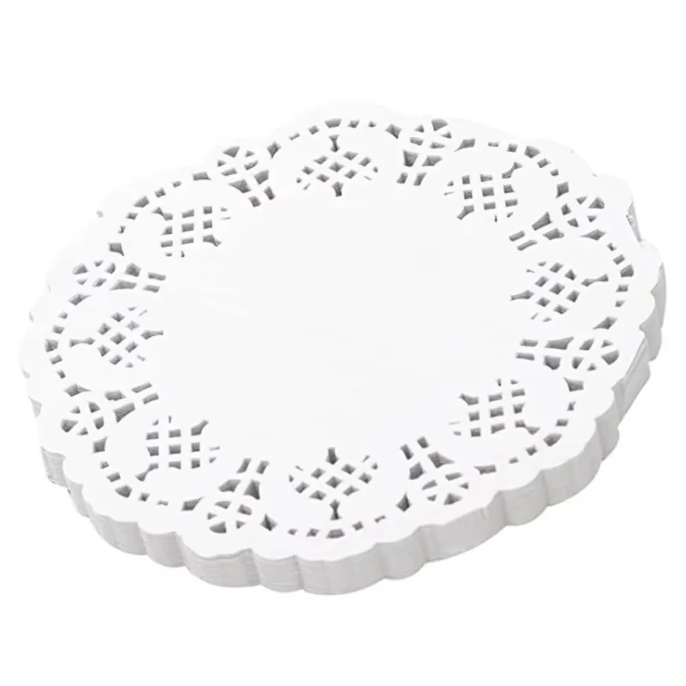 100PCS Round Shape Lace Paper Doilies Hollow Lace Dessert Serving Oil Absorbent Paper Flower Bottom Pattern Cake Paper Doilies