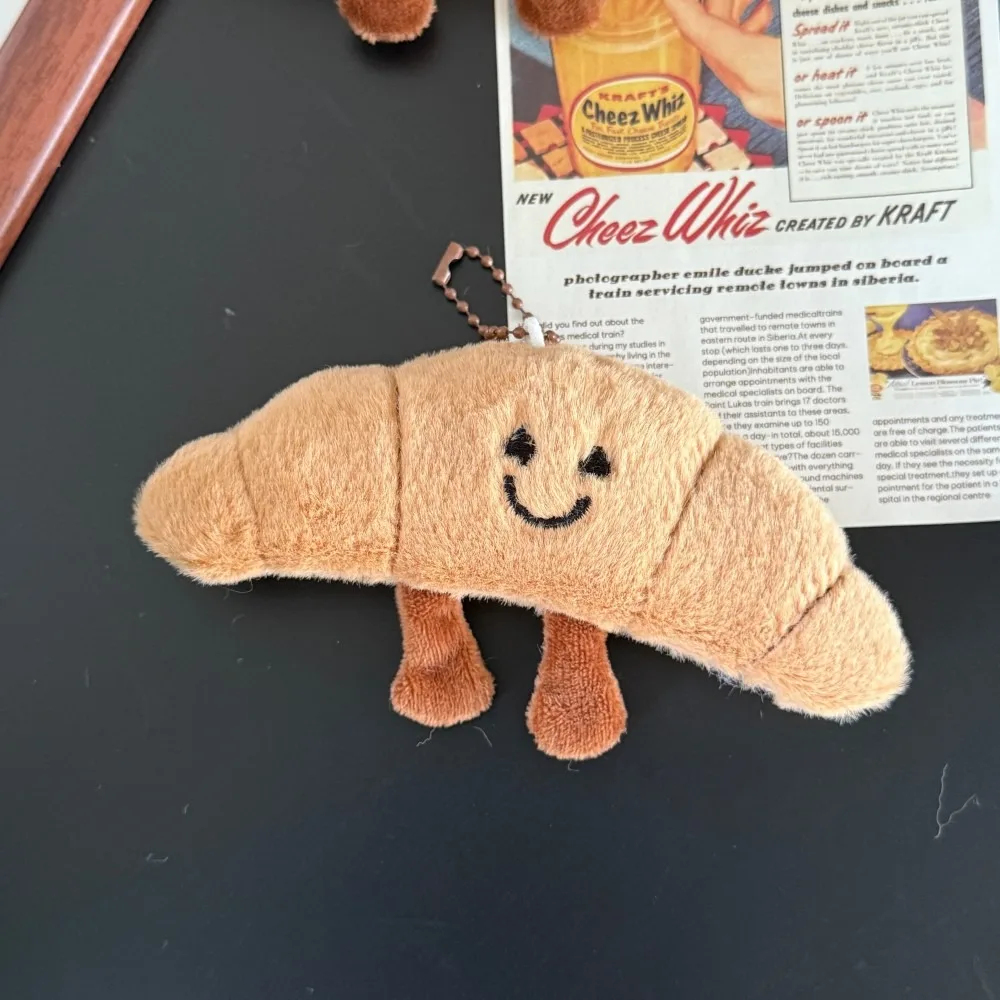 Kawaii Croissant Baguette Plush Keychain Cute Simulation Bread Stuffed Doll Backpack Pendant Cartoon Food Plushie Key Ring Gift