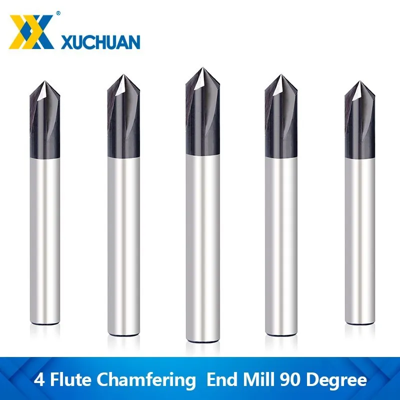 Chamfer Milling Cutter 4 Flute Carbide Corner Countersink Chamfering End Mill 1/4\'\' Shank 90 Degrees CNC Chamfer Mill for Metal