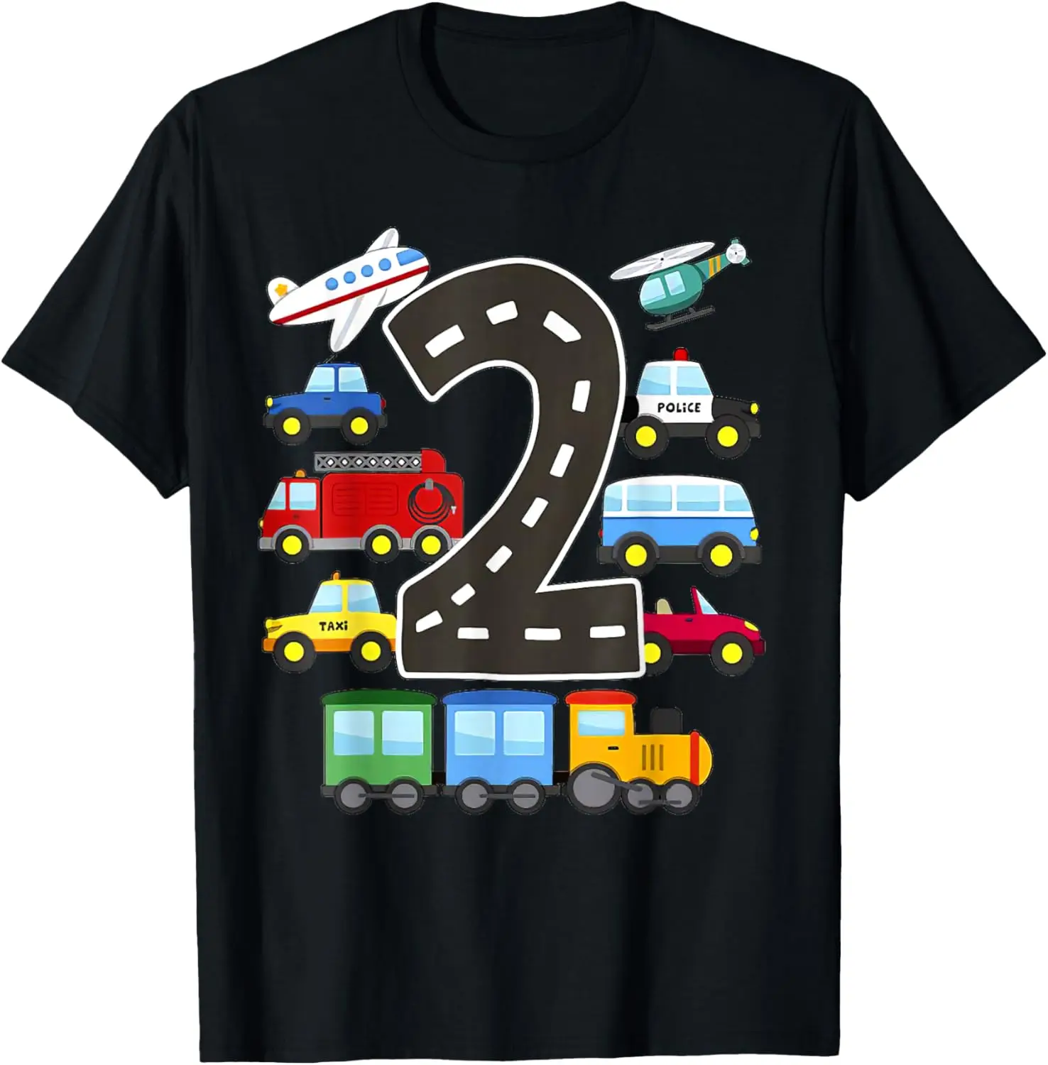 Kids 2 Year Old Transportation Birthday Car Train Vehicle T-Shirt