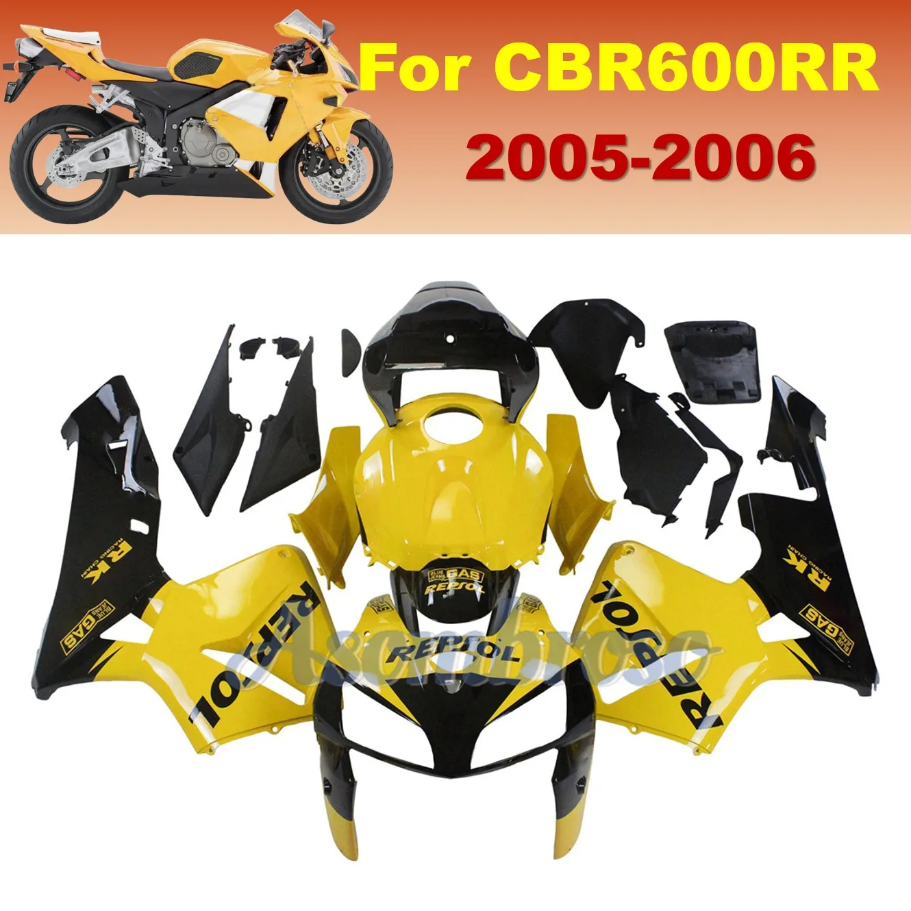 2005 2006 CBR600RR Motorcycle Fairings For HONDA CBR 600RR Repsol Fairing Kits | Yellow Black Plastic Body Panel Cover