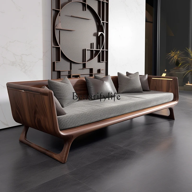 

New Chinese Style Living Room Solid Wood Sofa Bed Simple Modern Chaise Bed