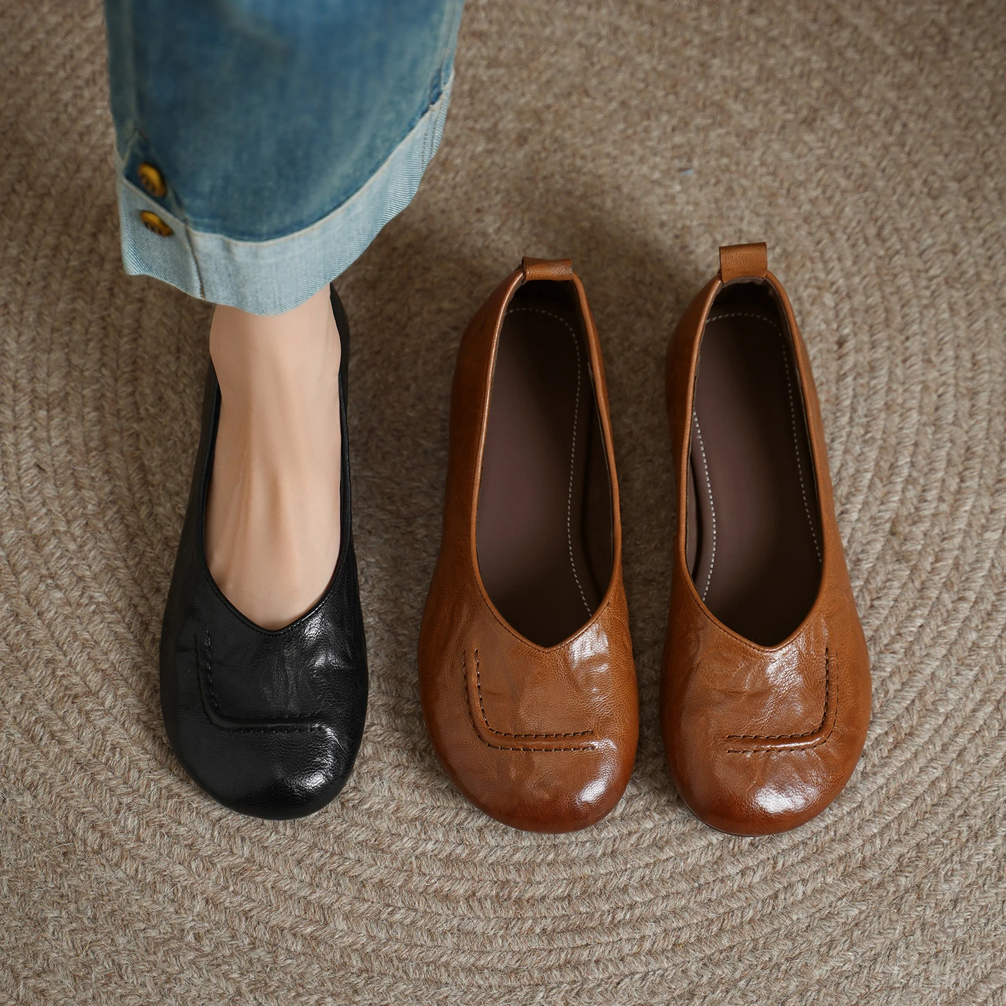 2026 new spring autumn women pumps natural leather 22-25cm soft sheepskin round toe slip-on round heel women shoes fashion