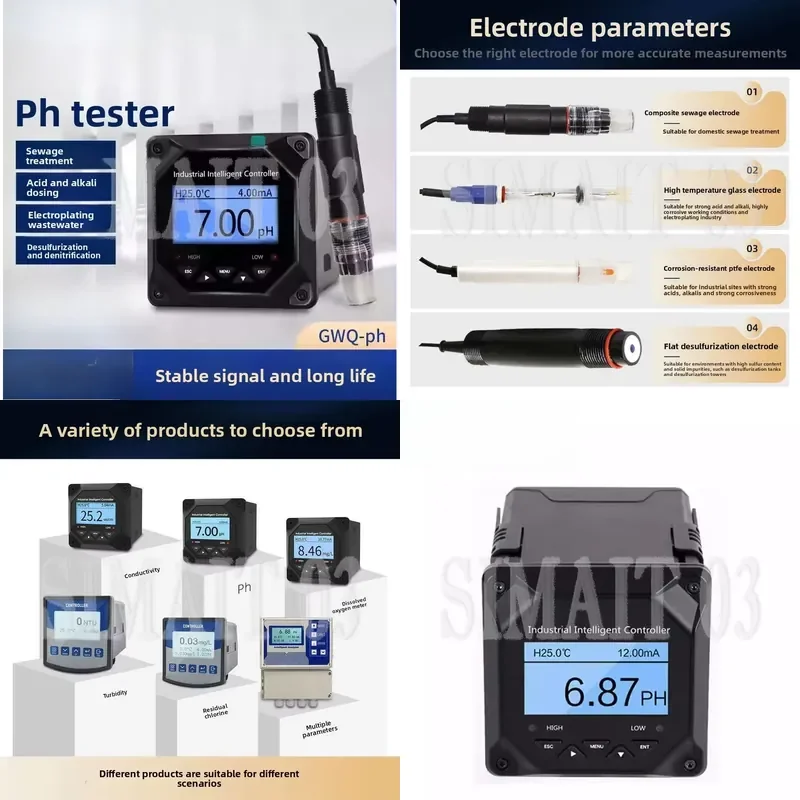 Industrial Online pH Meter Monitor | with Combination Electrode for Continuous pH Measurement