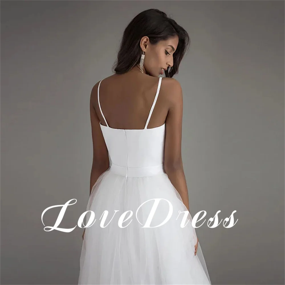 Love Simple Princess Sweetheart Spaghetti Strap Tulle abito da sposa elegante a-line lunghezza del pavimento abito da sposa con cerniera senza schienale 2024