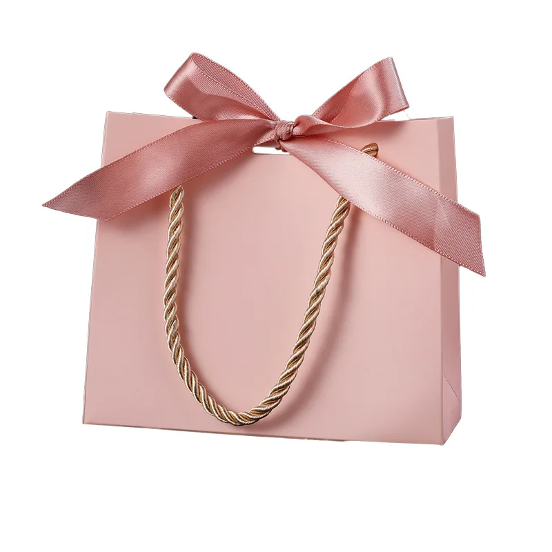 20pcs Pretty Pink Kraft Gift Bag Gold Present Box for Gift  Books Packaging Gold Handle Paper Box Bags Kraft Paper Gift Bag view 5