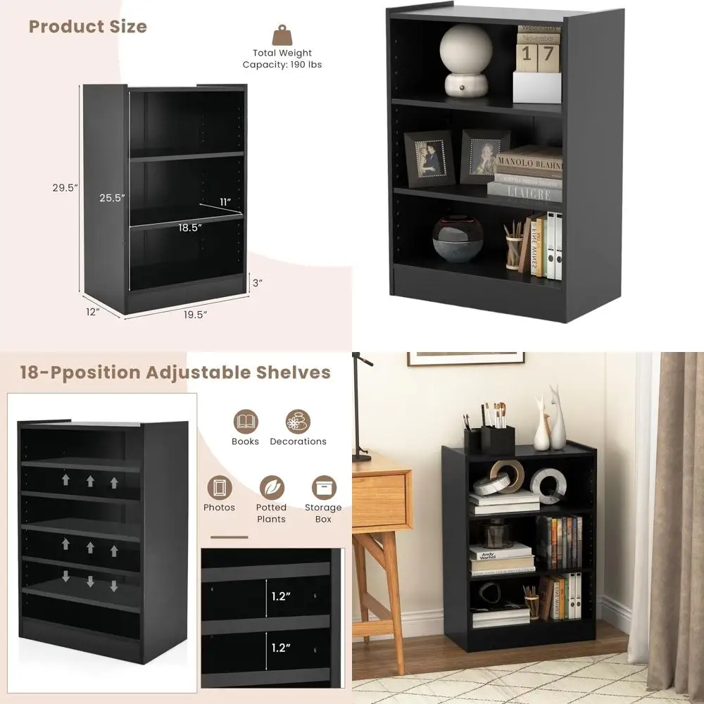 

Регулируемая книжная полка на 3 секции с 18-позиционными полками и защитой от опрокидывания для хранения вещей в гостиной и кабинете