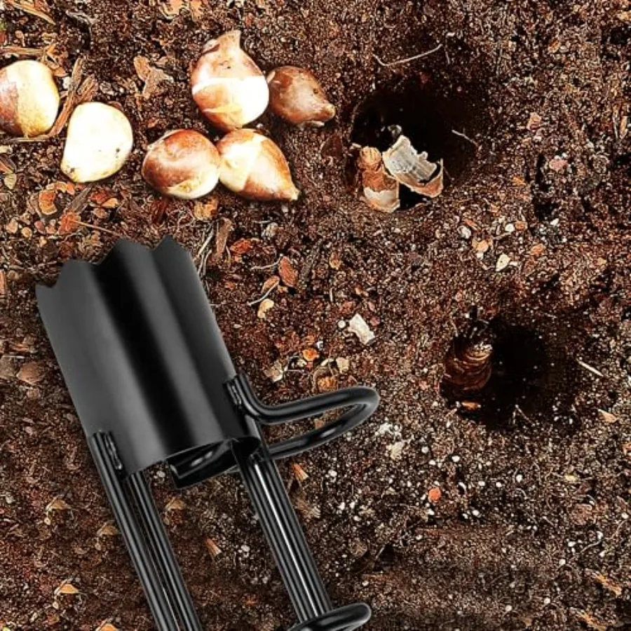 Herramienta para plantar bombillas de mango largo con base dentada y doble pedal para una excavación y una plantación eficiente Diseño de TGrip suave para comodidad