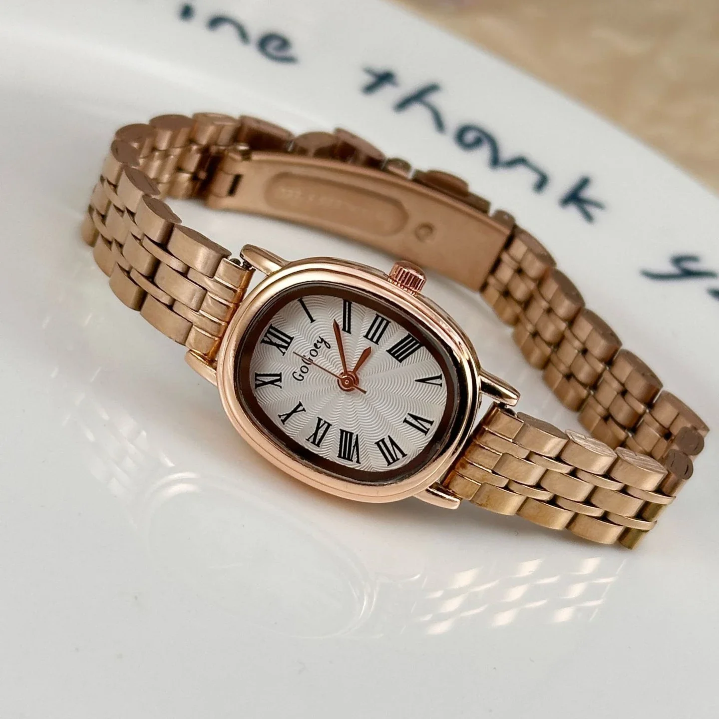 رائجة البيع موضة تنوعا البيضاوي الهاتفي المرأة ساعة كوارتز مقياس روماني الذهب الصلب حزام ساعة اليد دروبشيبينغ Reloj Mujer #3