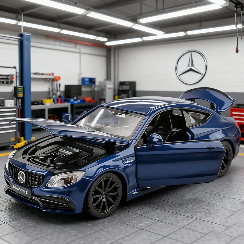 

1:32 Mercedes-Benz C63 S AMG Суперкар из сплава, модель автомобиля, игрушечный автомобиль, литье под давлением металла, звуковой и световой автомобиль, игрушки для детей, автомобиль