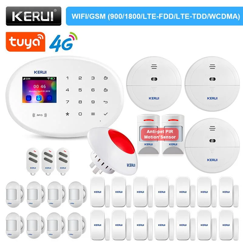 KERUI W204 Alarm System 4G WIFI GSM Tuya Smart 433MHz Wirelss Home Alarm Support Alexa Motion Sensor Door Sensor